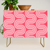 70s Throwback Wavy Stripes Pattern Credenza