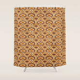 70s mod fabric repeat, orange and browns Shower Curtain