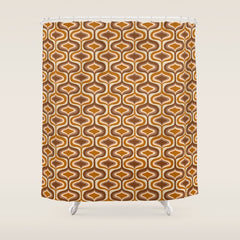 70s mod fabric repeat, orange and browns Shower Curtain