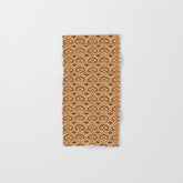 70s mod fabric repeat, orange and browns Bath Towel