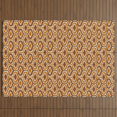 70s mod fabric repeat, orange and browns Outdoor Rug