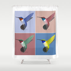05 Blue, Red, Green, Yellow Hummingbird Shower Curtain