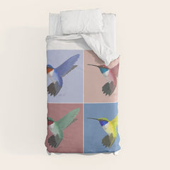 05 Blue, Red, Green, Yellow Hummingbird Duvet Cover