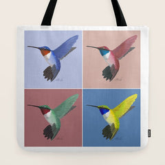 05 Blue, Red, Green, Yellow Hummingbird Tote Bag