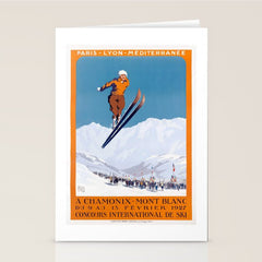 1927 Chamonix - Mont Blanc France Ski Championship Poster Stationery Card