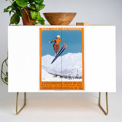 1927 Chamonix - Mont Blanc France Ski Championship Poster Credenza