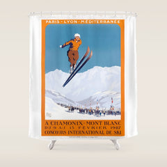1927 Chamonix - Mont Blanc France Ski Championship Poster Shower Curtain