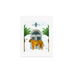 94 Tropical, Greece Architecture Buildings Tiger Wild Cat Watercolor Palm Travel Bohemian Painting Art Print