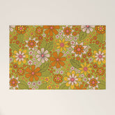 1960s, 1970s Retro Floral in Green, Pink & Orange - Flower Power Welcome Mat