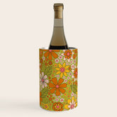 1960s, 1970s Retro Floral in Green, Pink & Orange - Flower Power Wine Chiller