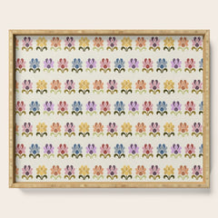 70s Retro Florals Pattern with Linen Texture Serving Tray