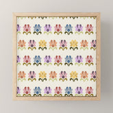 70s Retro Florals Pattern with Linen Texture Mini Art Print