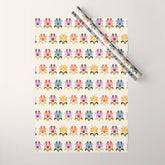 70s Retro Florals Pattern with Linen Texture Wrapping Paper
