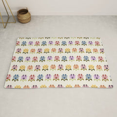 70s Retro Florals Pattern with Linen Texture Rug