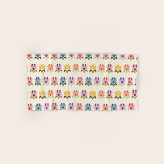 70s Retro Florals Pattern with Linen Texture Bath Towel