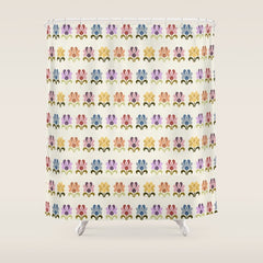 70s Retro Florals Pattern with Linen Texture Shower Curtain