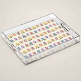 70s Retro Florals Pattern with Linen Texture Acrylic Tray