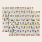 70s Retro Florals Pattern with Linen Texture Placemat