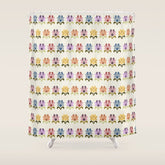 70s Retro Florals Pattern with Linen Texture Shower Curtain