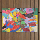 A Hand Is All We Need, Abstract Human Face Community, Humanity People Colorful Concept Positivity Outdoor Rug