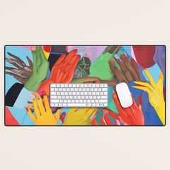 A Hand Is All We Need, Abstract Human Face Community, Humanity People Colorful Concept Positivity Desk Mat