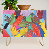 A Hand Is All We Need, Abstract Human Face Community, Humanity People Colorful Concept Positivity Credenza