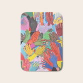 A Hand Is All We Need, Abstract Human Face Community, Humanity People Colorful Concept Positivity Bath Mat