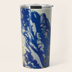 A Departure I - Mountain & Forest Nature Ukiyo Landscape in Blue, Green & Grey Travel Mug