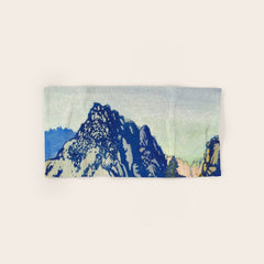 A Departure I - Mountain & Forest Nature Ukiyo Landscape in Blue, Green & Grey Bath Towel