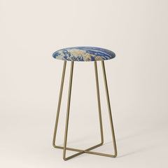 A Departure I - Mountain & Forest Nature Ukiyo Landscape in Blue, Green & Grey Stool
