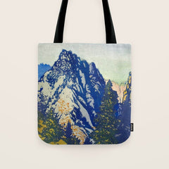 A Departure I - Mountain & Forest Nature Ukiyo Landscape in Blue, Green & Grey Tote Bag