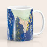 A Departure I - Mountain & Forest Nature Ukiyo Landscape in Blue, Green & Grey Coffee Mug