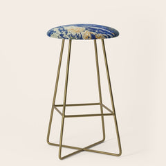 A Departure I - Mountain & Forest Nature Ukiyo Landscape in Blue, Green & Grey Stool