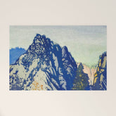 A Departure I - Mountain & Forest Nature Ukiyo Landscape in Blue, Green & Grey Welcome Mat