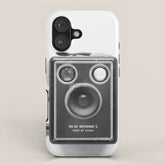 A Kodak Brownie analog vintage camera on a white background Retro photography in black and white iPhone Case