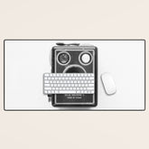A Kodak Brownie analog vintage camera on a white background Retro photography in black and white Desk Mat