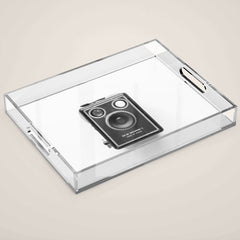A Kodak Brownie analog vintage camera on a white background Retro photography in black and white Acrylic Tray