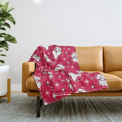 Tis The Season Retro Santa Red White Pattern Throw Blanket