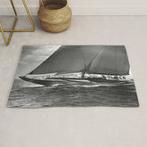 12-meter Sailing Yacht America's Cup Races nautical black and white photograph Rug