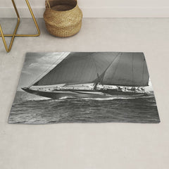 12-meter Sailing Yacht America's Cup Races nautical black and white photograph Rug