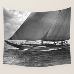 12-meter Sailing Yacht America's Cup Races nautical black and white photograph Wall Tapestry