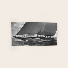 12-meter Sailing Yacht America's Cup Races nautical black and white photograph Bath Towel