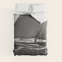 12-meter Sailing Yacht America's Cup Races nautical black and white photograph Duvet Cover