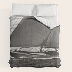 12-meter Sailing Yacht America's Cup Races nautical black and white photograph Comforter