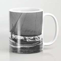 12-meter Sailing Yacht America's Cup Races nautical black and white photograph Coffee Mug