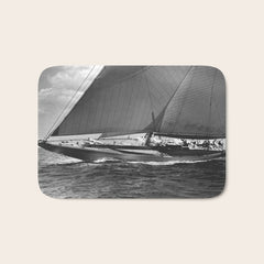 12-meter Sailing Yacht America's Cup Races nautical black and white photograph Bath Mat