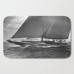 12-meter Sailing Yacht America's Cup Races nautical black and white photograph Bath Mat