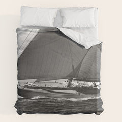 12-meter Sailing Yacht America's Cup Races nautical black and white photograph Duvet Cover