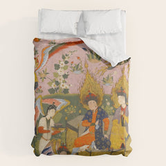 (Book of omens) Angels bow before Adam and Eve in Paradise Islamic Antique Art Duvet Cover