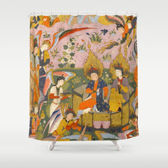 (Book of omens) Angels bow before Adam and Eve in Paradise Islamic Antique Art Shower Curtain